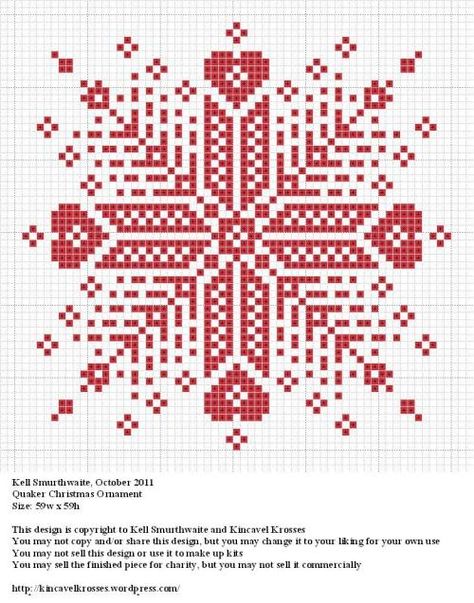 cross stitch ornament Quaker Cross Stitch Patterns, Christmas Cross Stitch Charts, Quaker Cross Stitch, Free Christmas Cross Stitch, Snowflake Cross Stitch Pattern, Christmas Cross Stitch Patterns Free, Snowflake Cross Stitch, Free Cross Stitch Charts, Cross Stitch Freebies