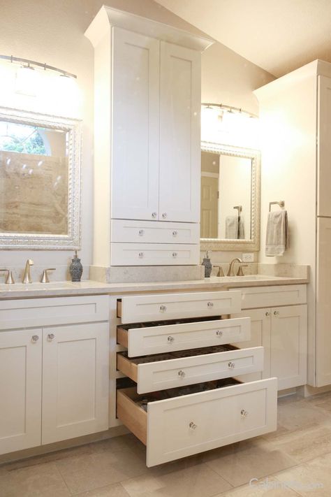 Cabinet Layout, Discount Cabinets, Tall Kitchen Cabinets, Bathroom Cabinets Designs, Order Kitchen, New House Bathroom, Built In Cabinet, Kitchen Cabinet Styles, Master Bath Remodel