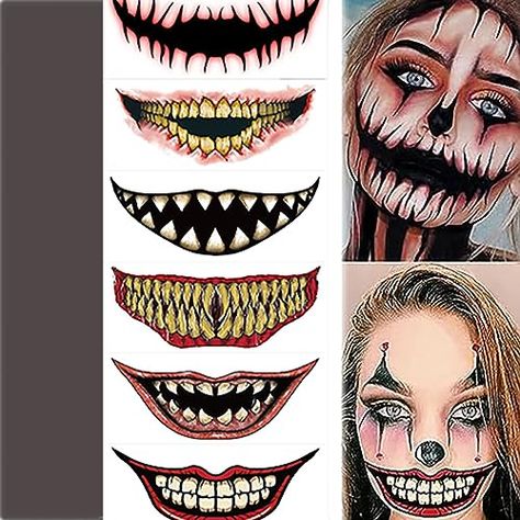 12 Sheets Halloween Tattoo Stickers Halloween Prank Makeup Temporary Tattoo Realistic Temporary Tattoos Halloween Tattoo Mouths Clown Face Tattoos Scary Big Mouth Face Tattoos Decals Kits Prank Prop for Halloween Cosplay Party Big Mouth Halloween Makeup, Temporary Face Tattoo Halloween, Halloween Mouth Tattoos, Scary Mouth Makeup, Scary Face Tattoo, Tattoos Scary, Clown Face Tattoo, Clown Tattoos, Halloween Makeup Kits