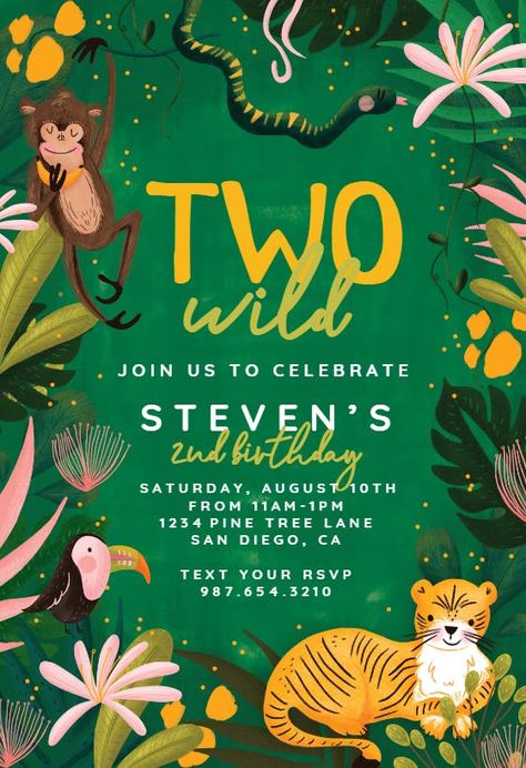 Jungle Party Invitations, Safari Invitation Template Free, Jungle Invitations, Birthday Invitation Design, 1st Birthday Invitation Template, Jungle Theme Parties, Safari Baby Shower Invitations, Baby Shower Invitations Design, Natural Nursery