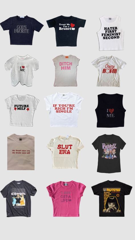 Silly Shirt, Funky Shirts, Shirt Logo Design, Aesthetic Shirts, Funny Sayings, Embroidery Fashion, Really Cute Outfits, Edgy Outfits, Crop Tee