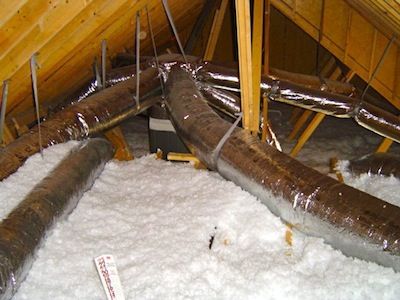 Case Closed: Get Those Air Conditioning Ducts out of the Attic Ductwork Installation, Duct Insulation, Cashew Brittle, Hvac Ductwork, Energy Ideas, Flexible Duct, Hvac Duct, Attic Ideas, Building Envelope