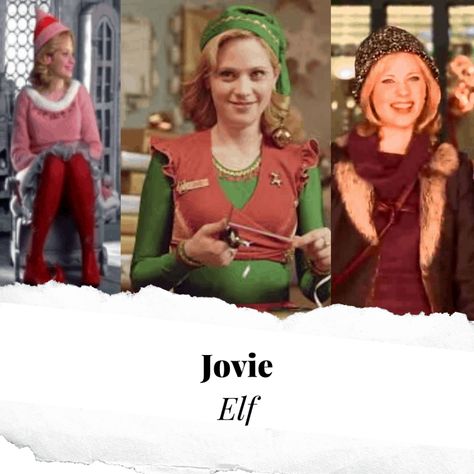 Christmas movie fashion - Jovie Elf Moodboard Diy Jovie Elf Costume, Jovie Elf Costume Diy, Elf Movie Characters, Elf Jr The Musical Costumes, Elf Outfit Christmas, Jovie Elf Costume, Elf Moodboard, Christmas Movie Characters Costumes, Christmas Character Party