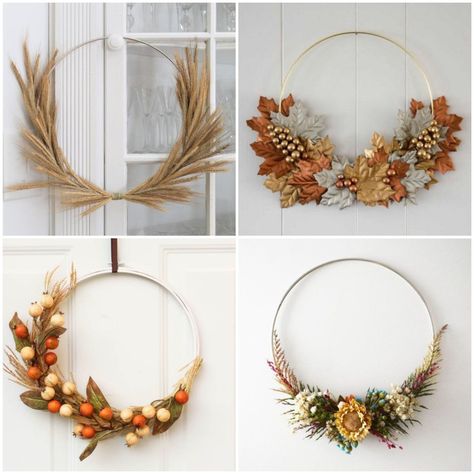 Minimalist Thanksgiving Wreath, Simple Autumn Wreath, Fall Wreaths Simple, Minimal Fall Wreath, Fall Hoop Wreath Diy, Fall Hoop Wreath, Mini Fall Wreath, Minimalist Fall Wreath, Simple Fall Wreath