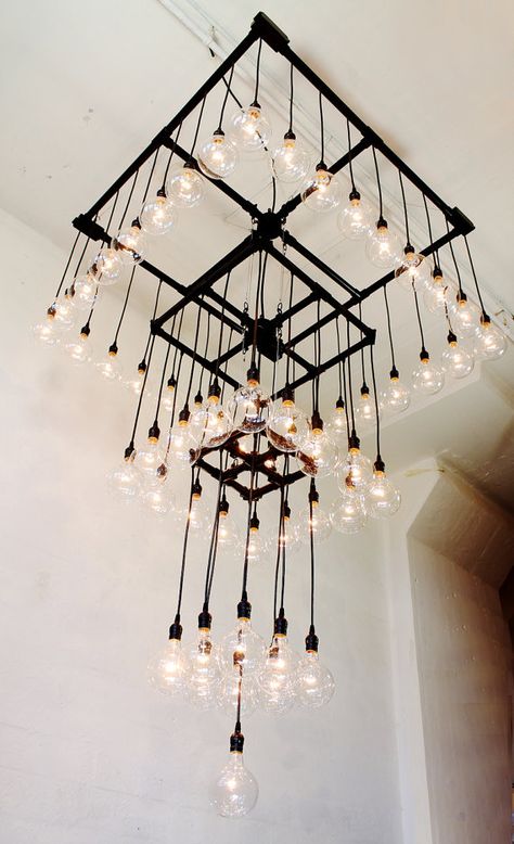 Pipe repurposed into light fixture for West Palm Beach store opening on Clematis Diy Luminaire, Diy Lampe, Pipe Lighting, Lustre Design, Pipe Furniture, Industrial Chandelier, Deco Luminaire, Metal Chandelier, Industrial House