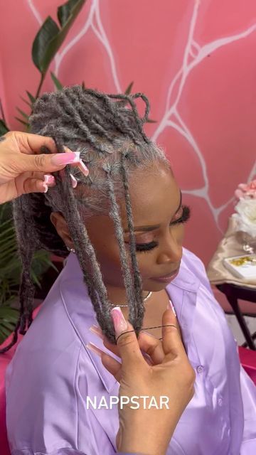 Short Loc Curls Styles, Loc Petal Ponytail Styles, Loc Petals On Long Locs, Loc Petal Updo, Dreadlock Styles For Women Updo, Locs Petals Styles, Petal Bun Loc Styles, Loc Petals Hairstyles, Petal Loc Styles