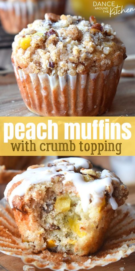 Peach Muffin, Peach Muffin Recipes, Dance Around The Kitchen, Bakery Muffins, Cherry Muffins, Fruit Muffins, Peach Muffins, Healthy Sweet Snacks, Dairy Free Chocolate Chips