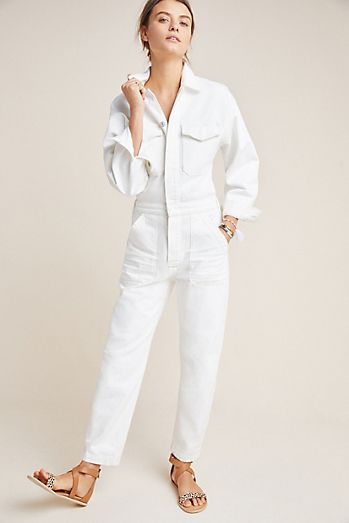 Jumpsuits & Rompers for Women | Anthropologie White Utility Jumpsuit, Utility Jumpsuit Outfit, Jumpsuit Utility, Coverall Outfit, White Denim Jumpsuit, Denim Jumpsuit Outfit, Unique Jumpsuits, 2020 Style, Cool Aesthetic