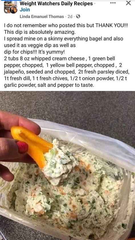 Cream Cheese Dip, Dip Recipes Easy, Veggie Dip, Whipped Cream Cheese, Cheese Dip, Ww Recipes, Appetizer Dips, Dip Recipes, Weight Watchers Meals