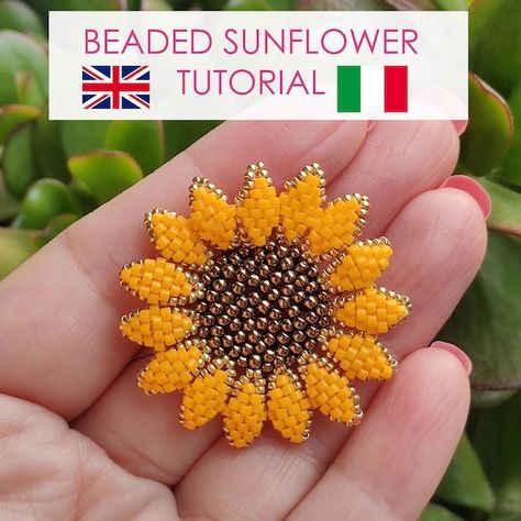 Beaded Sunflower Tutorial, Beadwork Embroidery Patterns, Sunflower Beaded Earrings, Sunflower Beads, Sunflower Tutorial, Beaded Sunflower, Sunflower Pendant, Beaded Jewelry Tutorials, Sunflower Pattern