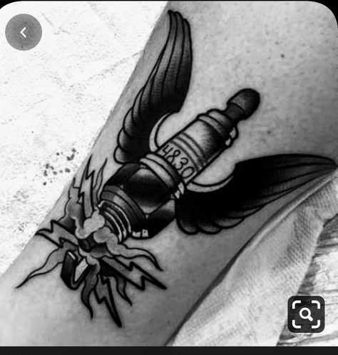 Spark Plug Tattoo, Plug Tattoo, Car Tattoos, Design Drawings, Neo Traditional, Tattoo Design Drawings, Spark Plug, Traditional Tattoo, Tattoo Design