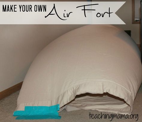 DIY Air Fort -- Make a neat fort with a bed sheet and a fan! Kids will love this easy play idea! How To Make A Blanket Fort, Epic Forts, How To Make A Fort Out Of Blankets, Building A Fort With Blankets, Pillow Fort Blueprints, Awesome Forts, How To Make A Blanket Fort Without Chairs, Homemade Forts, Air Fort