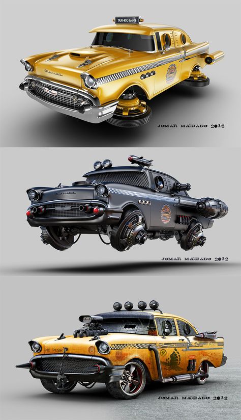 ArtStation - 3 Times Chevy57... Wich one? (1,2 and 3), Jomar Machado Jomar Machado, Dieselpunk Vehicles, Hover Car, Mobil Mustang, Concept Vehicles Sci Fi, Flying Vehicles, Dream Cars Jeep, Sci Fi Models, Flying Car