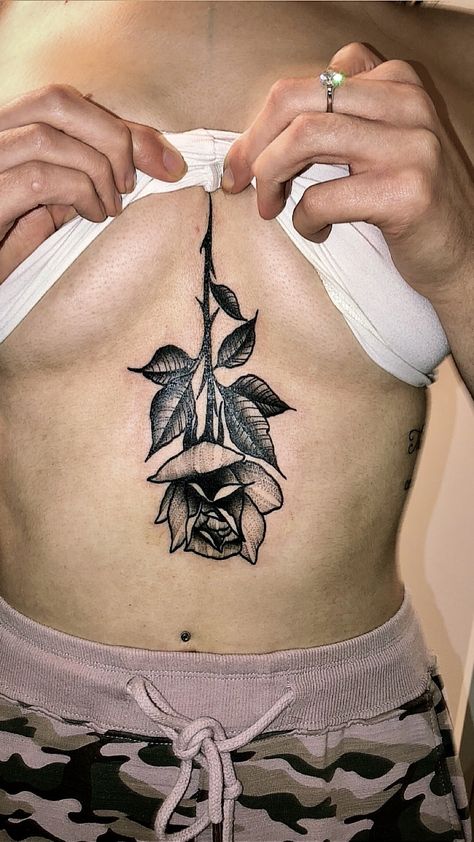 #rose #rosetattoo #tattoo #sternumtattoo Rose Sternum Tattoo, Rose Tattoo Sternum, Rose Tattoo Under Breast, Upside Down Rose Tattoo Sternum, Roses On Stomach Tattoo, Rose Stomach Tattoo, Sternum Tattoo, Stomach Tattoos, Driving Photography