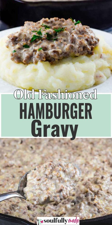 Creamed Hamburger, Quick Hamburger Recipes, Hamburger Gravy Recipe, Hamburger Sauce, Hamburger Gravy, Hamburger Dishes, Beef Gravy, Diner Recept, Hamburger Meat Recipes