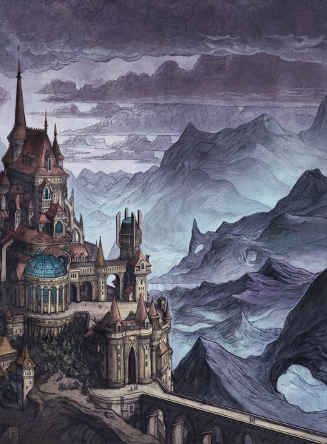 Sean Andrew Murray for 3dtotal's Wizard Academy Academy Concept Art, Wizard Academy, Architecture Illustrations, Art Place, Fantasy Town, Fantasy Wizard, D D Maps, Concept Artist, Fantasy City