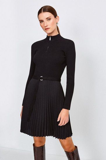 Women's Clothing | Ladies Clothes | Karen Millen Australia Warm Winter Dresses, Pleated Short Skirt, Pleated Fashion, Knit Skater Dress, Classic Corvette, Pleat Skirt, Career Fashion, Ponte Dress, The Little Black Dress