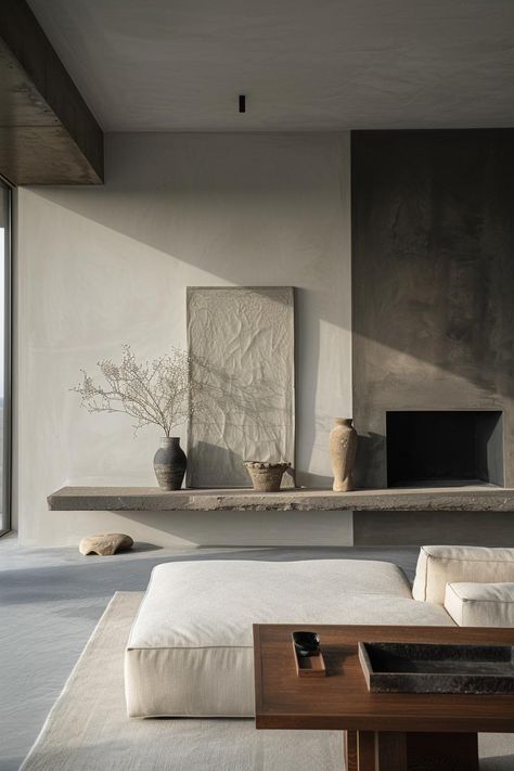 39 Minimalist Living Room Ideas for Modern Homes Wabi Sabi Interior Living Rooms, Limewash Wall, Home Redesign, Minimalist Living Room Ideas, Modern Rustic Living Room, Minimalist Living Room Design, Monochrome Interior, Minimalist Sofa, Sleek Furniture