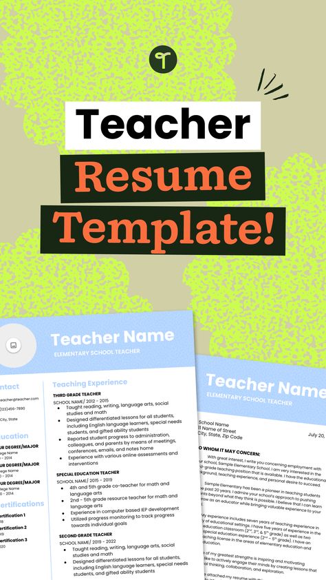 Update your teacher resume with a teaching resume template that's modern and made to help you put your best foot forward on the teaching job search! Math City, Teacher Cover Letter, Cover Letter And Resume, Teaching Portfolio, Teaching Resume, Teaching Job, Teaching Philosophy, Resume And Cover Letter, Education Certificate