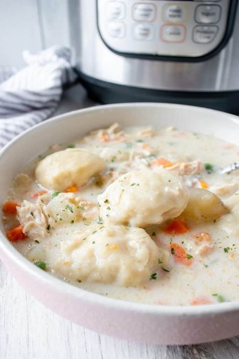 Gluten Free Chicken and Dumplings Instapot Chicken And Dumplings, Jhinga Recipe, Gluten Free Chicken And Dumplings Recipe, Gluten Free Dumpling, Chicken And Dumplings Gluten Free, Gluten Free Chicken And Dumplings, Gluten Free Chicken Soup, Gluten Free Dumplings, Creamy Chicken And Dumplings