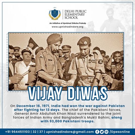 On December 16, 1971, India had won the war against Pakistan after fighting for 13 days. . Salute to the heroes of the nation 🇮🇳 . 16th Dec. 2022 Vijay Diwas . . #VijayDiwas2022 #VijayDiwas #Salute #IndianArmy #Victory #Proud #DPES #Indore #India Vijay Diwas 16 December, Photos Of Ganesha, Indian Army Quotes, Vijay Diwas, Army Quotes, 13 Days, Indian Army, Ganesha, Indore