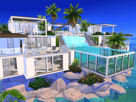 Sims 4 Island House, Sims 4 Island Living House, The Sims 4 Island Living, Sims 4 Island Living, Sims 4 Beach House, Houses Blueprints, Beach Mansion, Minecraft Houses Blueprints, Sims 4 House Plans