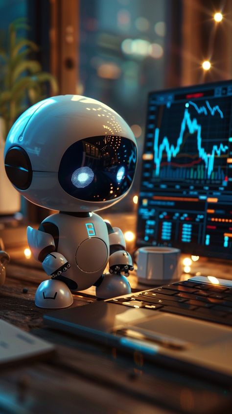 Robot Stock Analyst: A small robot sits in front of a computer with #stockmarket charts on the screen. #robotics #tech #financialmarkets #trading #AI #digitalart #artificialintelligence #stocks ⬇️ Download and 📝 Prompt 👉 https://stockcake.com/i/robot-stock-analyst_693163_846064 Computer Analyst, Mindset Bulletin Board, Stock Market Chart, Mountain Summer, I Robot, Smart Robot, Music City, Modern Times, Financial Markets