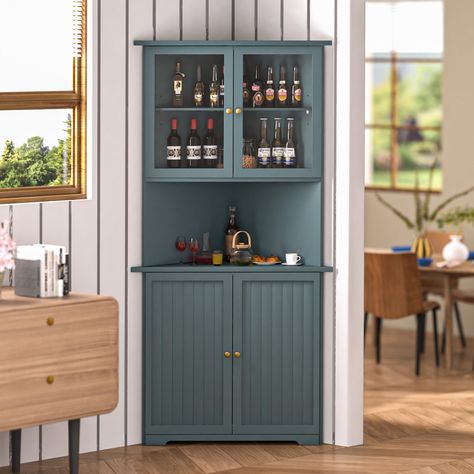 Side Board With Hutch, Pop Out Kitchen Addition, Coffee Bar Ideas Cabinets, Small Enclosed Dining Room Ideas, Small Dining Hutch, Free Standing Kitchen Cabinet, Custom Corner Cabinet, Triangle Cupboard, Antique Corner Cabinet Kitchen