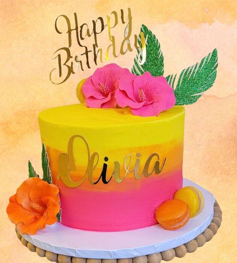 Hawaiian Cake Decorations, Tropical Cakes Birthday, Aloha Cake Ideas Birthday, Simple Hawaiian Cake Ideas, Luau Cakes For Adults, Luau Birthday Cake Ideas, Luau Graduation Cake, Tiki Party Cake, Aloha Party Cake