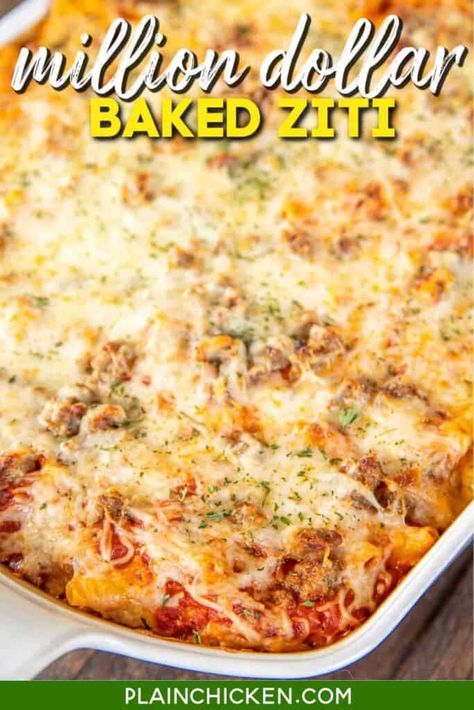 Million Dollar Baked Ziti Recipe - Plain Chicken Pasta Cream Cheese, Sausage Spaghetti Sauce, Best Baked Ziti Recipe, Keto Hamburger, Dinner Noodles, Ground Beef Recipes Mexican, Beef Pasta Recipes, Ziti Recipe, Beef Brisket Recipes