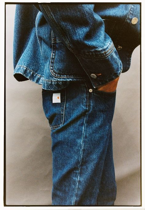 Workwear is more on-trend than ever before and the proof is with this A.P.C x Carhartt WIP collab | Vogue Paris Jean Touitou, Denim Photoshoot, Workwear Capsule, London Men, Denim Men, Leandra Medine, Party Photoshoot, Vogue France, Carhartt Work In Progress