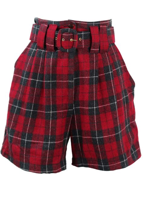 Red Plaid Shorts, Tartan Shorts, Shorts With Belt, Baby Ariel, Character Board, Fabric Labels, Plaid Shorts, Red And Grey, Red Plaid