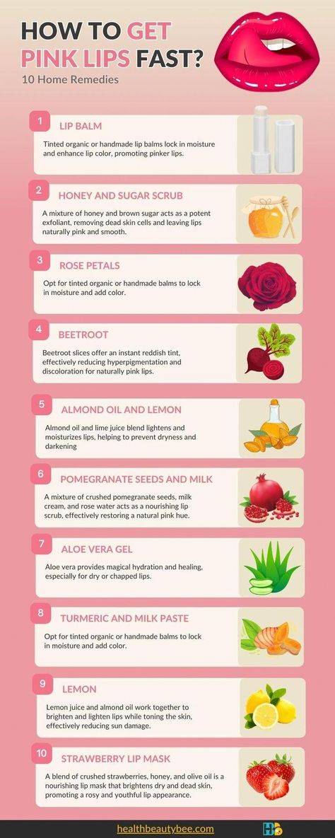 Discover the best home remedies to get pink lips and make light soft pink lips naturally and permanently overnight at your home. Tips For Pink Lips, Get Pink Lips, Soft Pink Lips, Natural Pink Lips, How To Make Pink, Lip Care Tips, Beauty Treatments Skin Care, Lip Tips, Handmade Lip Balm