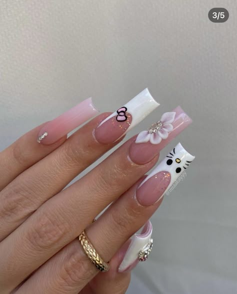 White Nail Ideas, Paznokcie Hello Kitty, Bow Nail Designs, Quinceanera Nails, Bow Nails, Bow Nail, Colourful Nails, Cute Simple Nails, Girly Acrylic