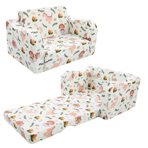 PRICES MAY VARY. [Dinosaur Pattern] The kids sofa couch with cute dino patterns can be used as a comfy toddler chair. This fold out kids couch bed has armrests for good support and a side pocket for small toys. Each baby couch has a zipper that allows the sponge to be easily removed for cleaning [No Installation Required] The toddler couch bed is in vacuum packing. Please allow 4-5 days for the toddler sofa chair to take on its original shape. Use your clothes steamer to restore the foam to its Kids Fold Out Bed, Foldout Couch, Toddler Couch Bed, Toddler Sofa Chair, Toddler Lounge Chair, Baby Sofa Chair, Kid Sofa, Playroom Toddler, Kids Lounge Chair