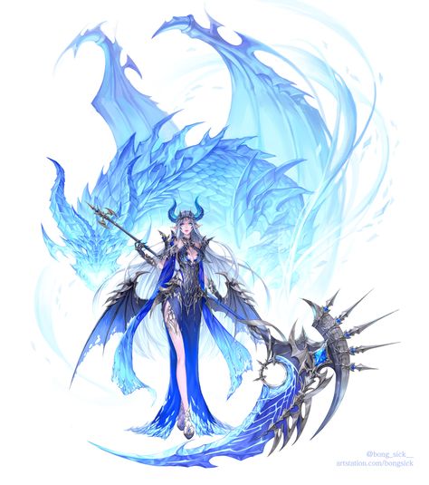 Water Character Art, Ice Character Design, Ice Mage, Dragon Half, Dnd Stuff, Dragon Rpg, Character Animation, Anime Monsters, Concept Art Character