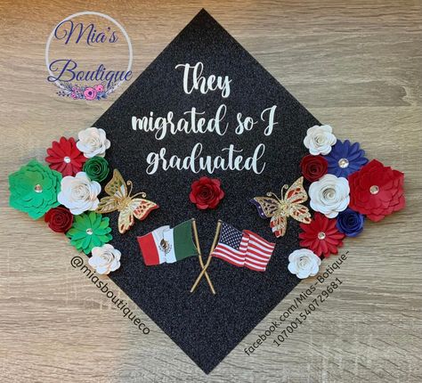 Mexico & USA Flag/Flower Graduation Cap Graduation soon? What better way to celebrate your special day with a decorated cap topper. * Size: 9.5 by 9.5 inches with a precut tassel hole in the center (This is the standard size for graduation caps but if your cap is a different size pls message me so I can make the change) * Flowers are handmade and are not sold individually other countries and colors are available * Caps Toppers are handmade and are not a sticker/print * Graduation cap & glue/velc Grad Cap Ideas Mexican, Floral Graduation Cap, Graduation Things, Graduation Topper, Nursing Caps, Flower Graduation Cap, Glitter Graduation Cap, Flower Graduation, Grad Cap Decorated