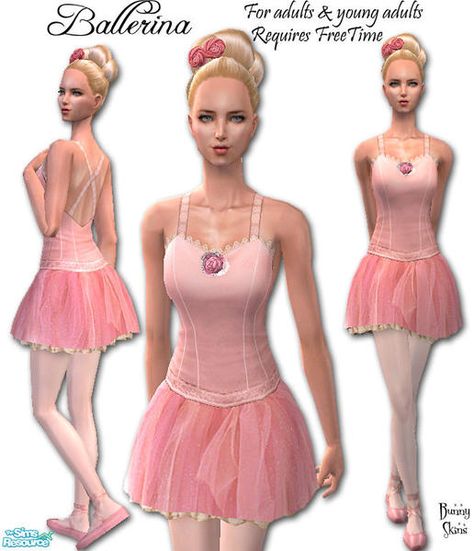 Sims 4 Ballerina Cc, Pink Ballet Tutu, Cc Clothing, Ballerina Skirt, Ballerina Outfit, Cc Clothes, Clothing Female, White Tights, Ballet Clothes