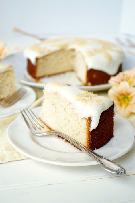 honey chamomile cake with ricotta frosting | The Baking Fairy Chamomile Tea Cake With Strawberry Icing, Strawberry Honey Cake, Milk And Honey Cake, Chamomile Tea Cake, Fancy Cake Recipes, Tea Recipes Homemade, Ricotta Icing, Chamomile Cake, Ricotta Frosting