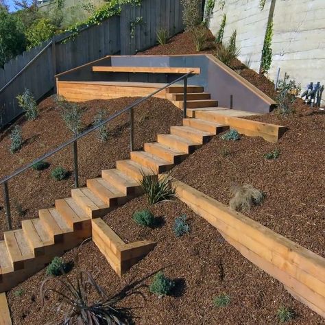 Backyard Ideas Hill Sloped Yard, Garden Design Levels, Landscaping For Sloped Yard, Backyard Landscaping With Sloped Yard, Incline Backyard Landscaping Ideas, Steep Slope Backyard Ideas, Hilly Landscape Ideas Sloped Yard, Diy Sloped Backyard Ideas On A Budget, Sloping Yard Landscaping