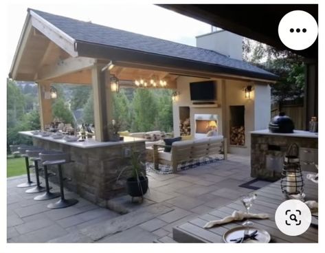 Outdoor Kitchen And Sitting Area, Huge Covered Patio, Outdoor Kitchen Barndominium, Backyard Entertainment Area, Outdoor Bonus Room, Detached Covered Patio Ideas, Covered Bbq Area, Covered Patio With Outdoor Kitchen, Backyard Deck Ideas