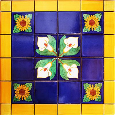 Tavira Mexican Tile Set Backsplash Mural Bathroom Courtyard, Mexican Tile Art, Mexican Tile Kitchen, Backsplash Mural, Mexican Tiles, Kitchen Backsplashes, Mexican Home, Mexican Tile, Hand Painted Tiles