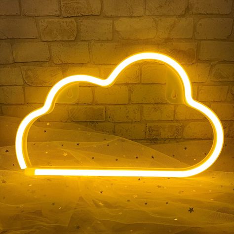 Cloud Neon Signs, LED Cloud Neon Light for Wall Decor, Battery or USB Powered Cloud Sign Shaped Decoration Wall Lights for Bedroom Aesthetic Teen Girl Kid Room Christmas Birthday Wedding Party Yellow Aesthetic Teen Girl, Wall Lights For Bedroom, Shop Image, Yellow Cloud, Aesthetic Bedroom Decor, Hippie Homes, Cloud Lights, Neon Sign Bedroom, Neon Light Signs