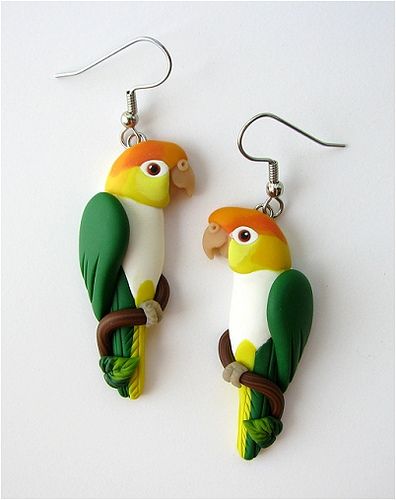 White Bellied Caique Earrings Handsculpted from Polymer Clay Cercei Din Lut Polimeric, Fimo Kawaii, Clay Birds, Polymer Clay Flower Jewelry, Polymer Clay Figures, Clay Work, Polymer Clay Diy, Polymer Clay Animals, Polymer Clay Jewelry Diy