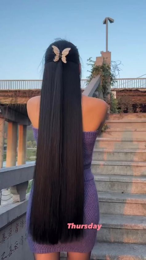 Hip Length Hair, Crown Hairstyle, Hairstyle Girls, Brown Hair Looks, Flower Crown Hairstyle, Long Silky Hair, Jet Black Hair, Nice Hair, Long Dark Hair