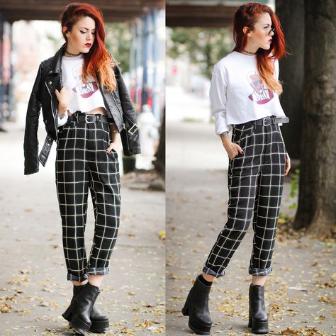 Lua P. - KARL. Windowpane Pants Outfit, Teenage Grunge, Black Moodboard, Dark Beauty Fashion, Luanna Perez, Alternative Outfits, Dark Fashion, Fashion Help, Grunge Fashion