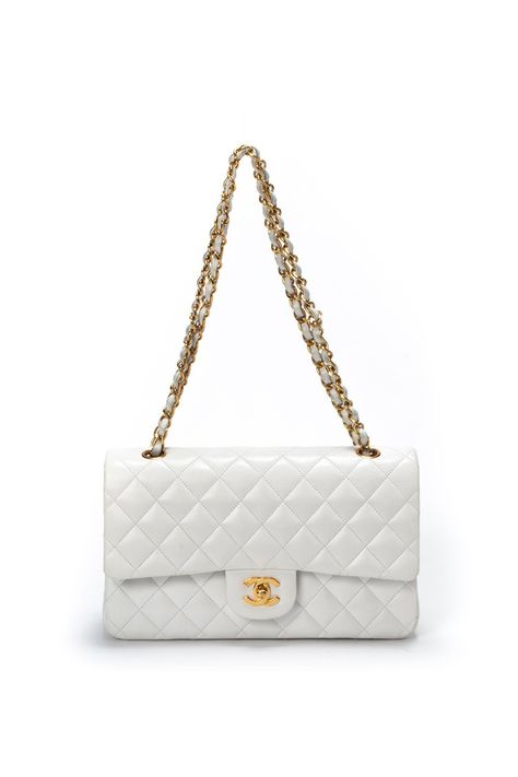 Chanel bag, WHITE.  More fashion, beauty and lifestyle over at www.breakfastwithaudrey.com.au Channel White Bag, Bags With White Background, Chanel Flap Bag White, Off White Handbag, Chanel White Bag, Chanel Classic Bag, White Chanel Bag, Chanel Handbags Collection, Chanel Bag Classic