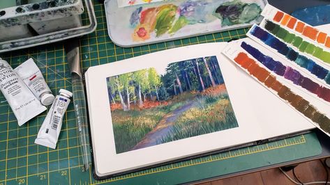 Sarah Burns Glorious Gouache, Glorious Gouache, Painting A Forest, Forest Gouache, Gouache Landscapes, Gouache Palette, Gouache Color, Autumn Palette, Lay Photo