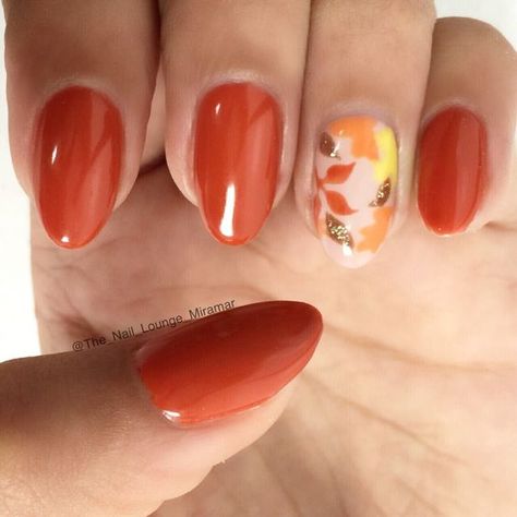 50 Fall Nail Art ideas and Autumn Color Combos to try on this season - Hike n Dip Orange Manicure, Pedicure Gel, Fall Leaves Nail Art, Popular Nail Colors, Fall Acrylic, French Pedicure, Gel Pedicure, Thanksgiving Nail Art, Simple Fall Nails