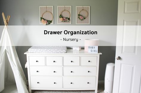 Drawer Organization in a toddler's nursery.  Hemnes Dresser from Ikea Nursery Hemnes, Ikea Hemnes Drawers, Dresser Organization Ideas, Ikea Drawer Organizer, Baby Drawer Organization, Nursery Drawer Organization, Baby Dresser Organization, Nursery Organisation, Organization Nursery